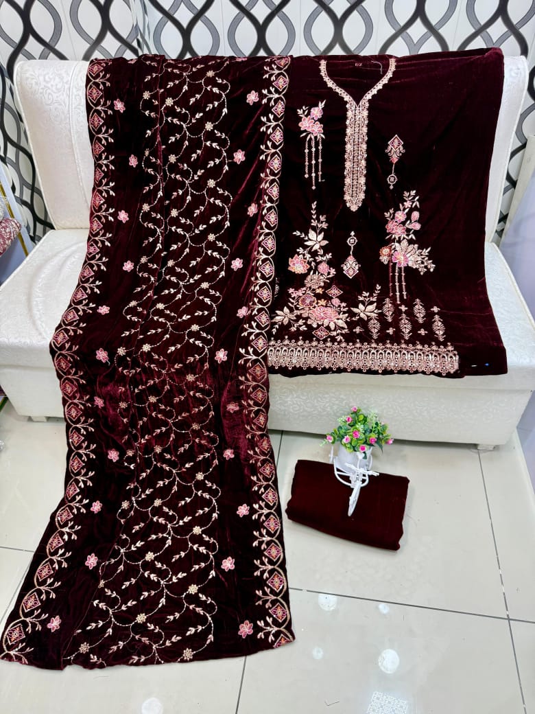 New tila and bareeze embroidered velvet