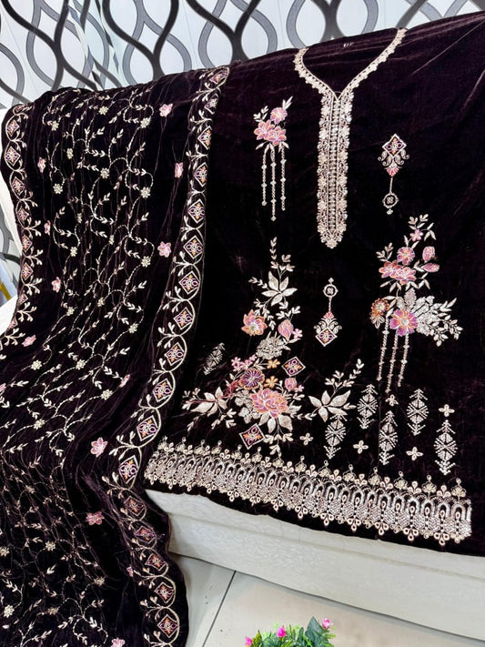 New tila and bareeze embroidered velvet